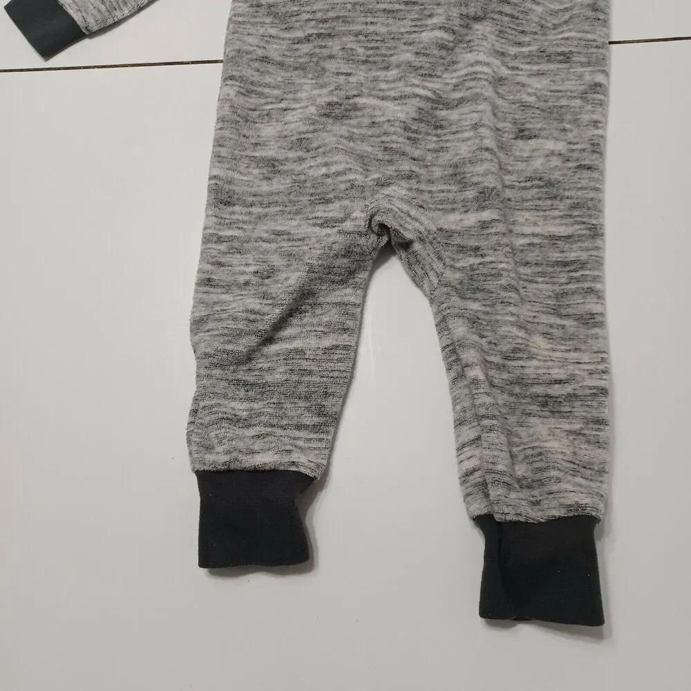 Cat & Jack Baby 12M‎ Romper Gray Heathered Stretch Buffalo Plaid Ears Horns Zip